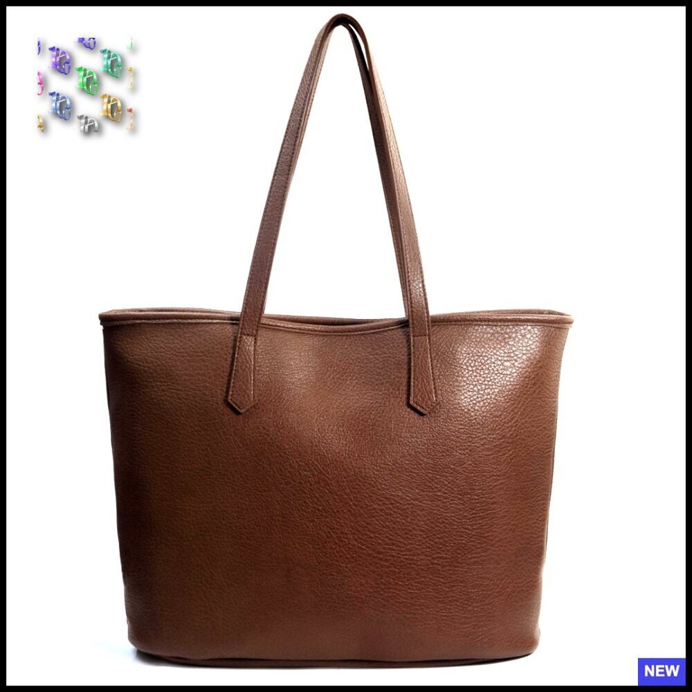 Large Vegan Leather Tote Bag with Zipper Closure for Work and Travel